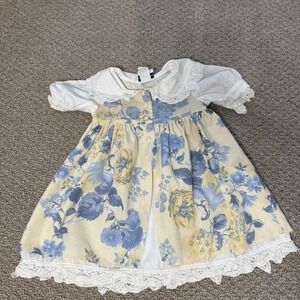Vintage 80s Jo Lene Baby Toddler Ruffle Collar Floral Dress 2T Made USA *spot